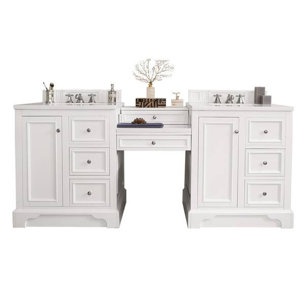 James Martin Signature Vanities De Soto 82 in. W Double Vanity in Bright White with Quartz Vanity Top in Snow White with White Basin