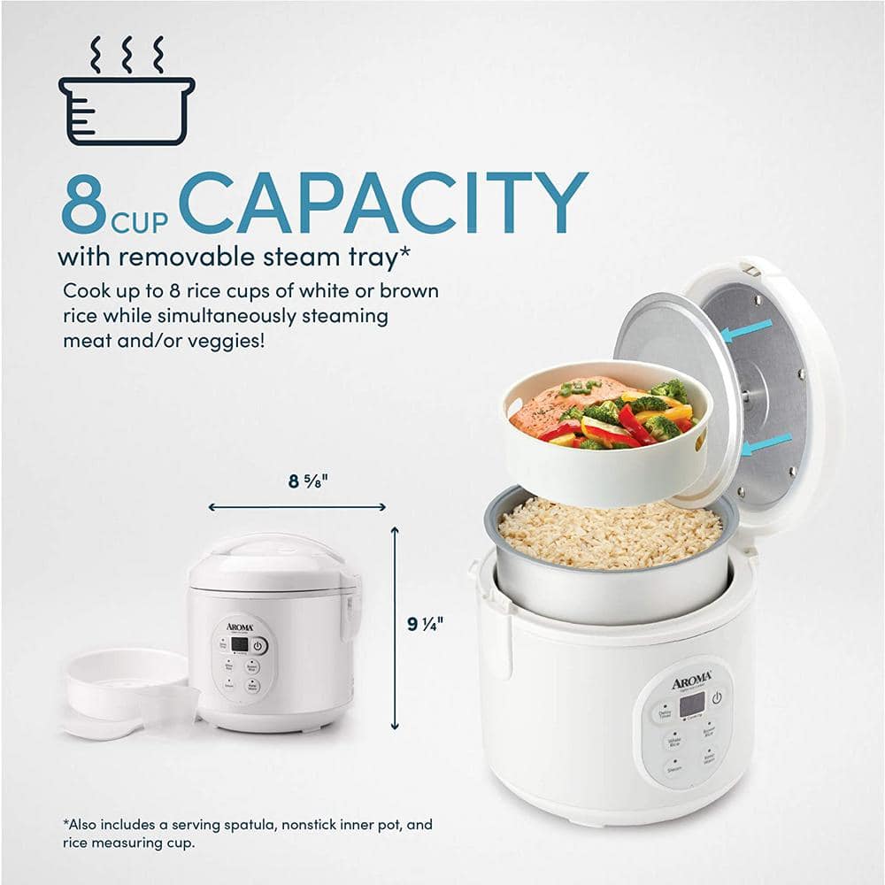 Aroma 8-Cup White Digital Rice Cooker and Steamer