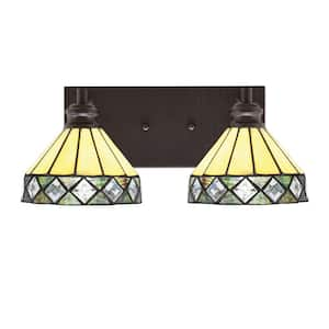 Albany 16 in. 2-Light Espresso Vanity Light with Diamond Peak Art Glass Shades