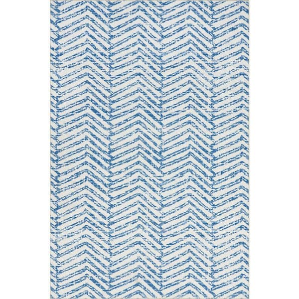 Zendaya SplashGuard Machine Washable Area Blue 3 ft. x 12 ft. Indoor Runner Rug