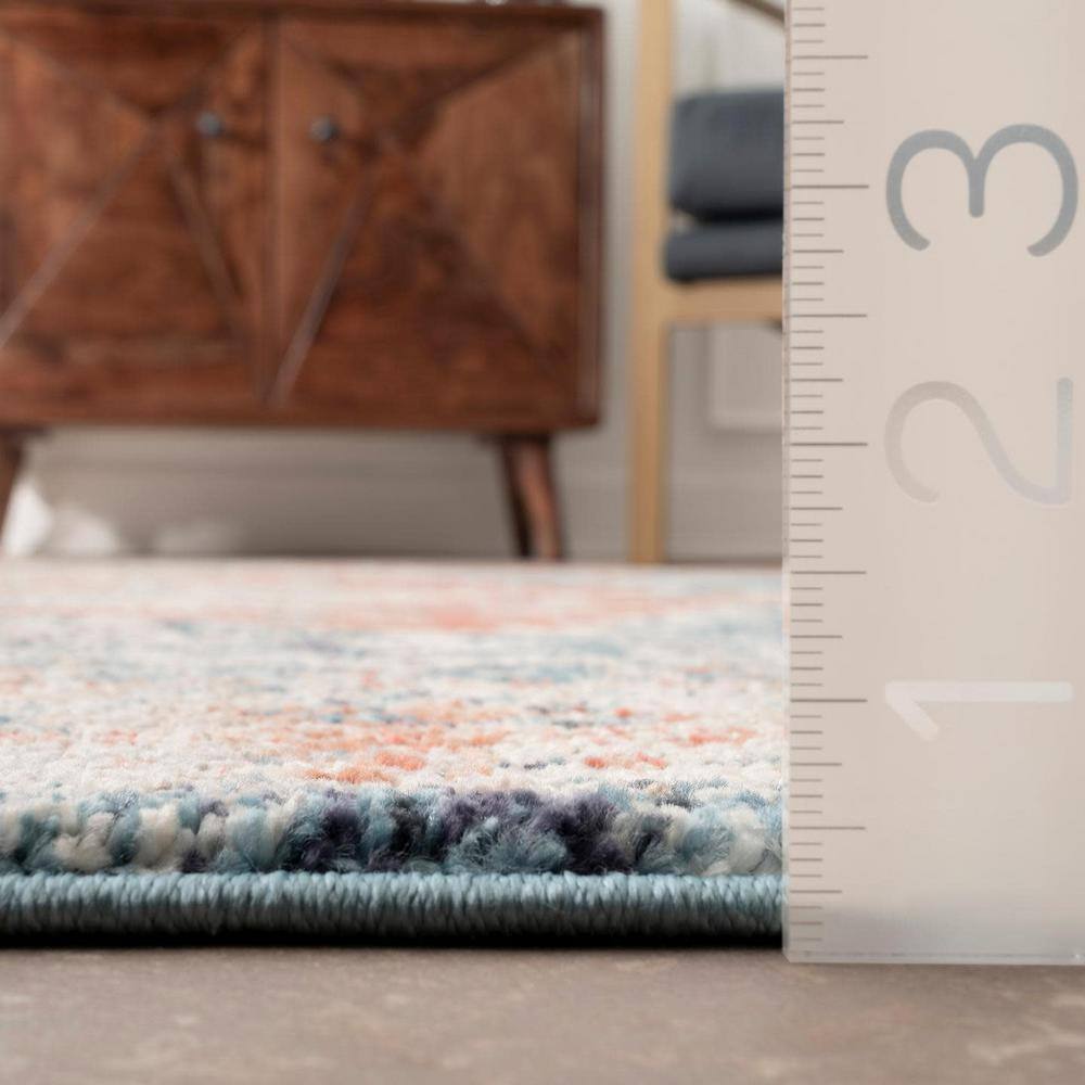 Harley Blue Medallion Synthetic Easy Care Runner Rug