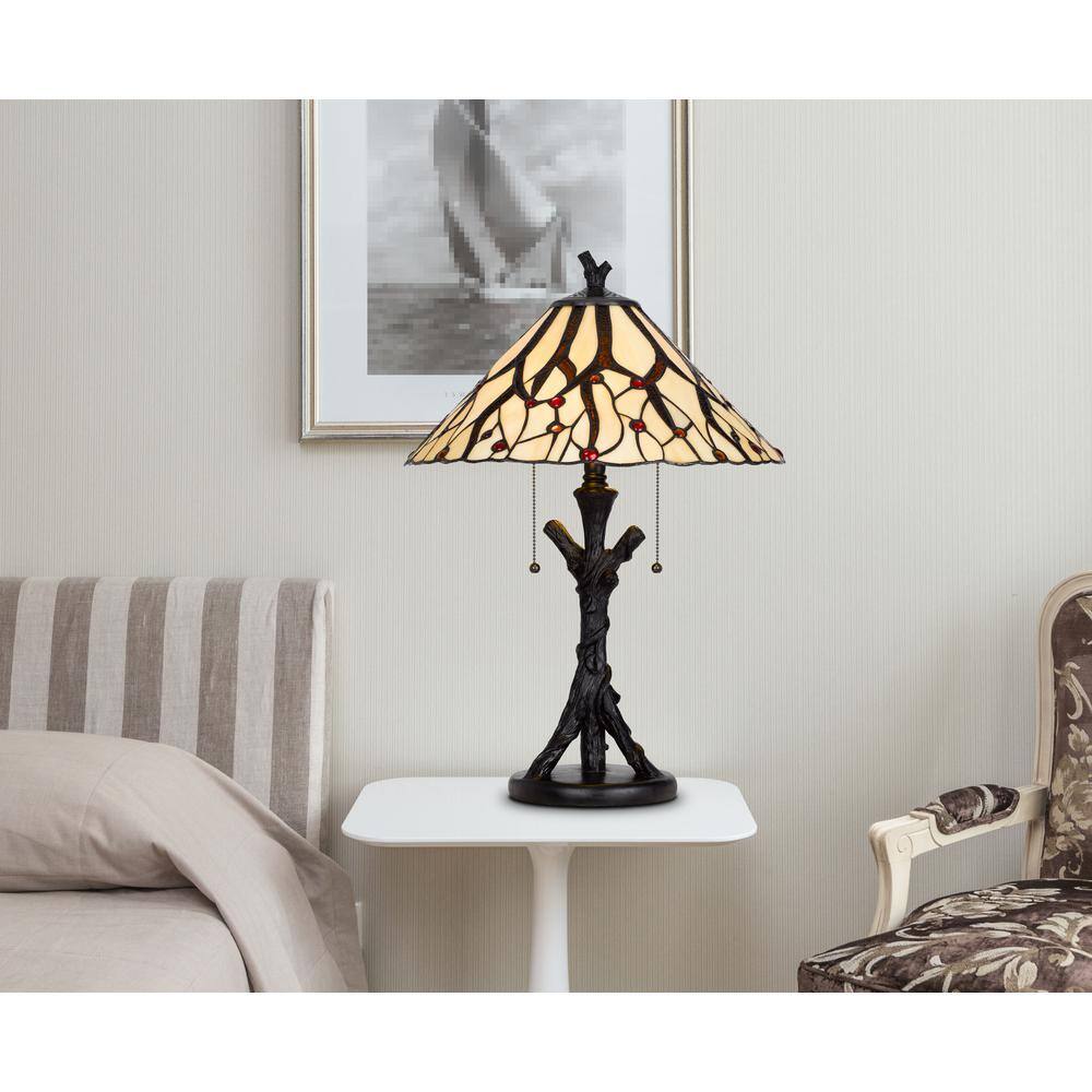 Tiffany Style Stained Glass and Bronze Table Lamp