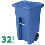 32 Gallon Blue Outdoor Trash Can/Garbage Can with Quiet Wheels and Attached Lid