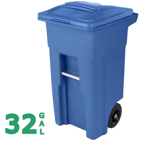 Toter 32 Gallon Blue Outdoor Trash Can/Garbage Can with Quiet Wheels and Attached Lid