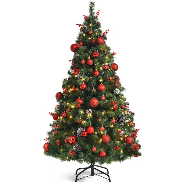 Gymax 5 ft. Pre-Lit Artificial Christmas Tree Hinged Xmas Tree Holiday Decoration