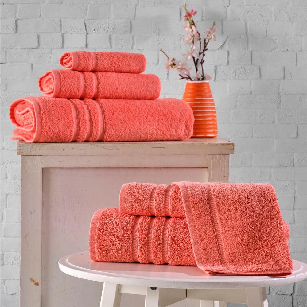 Coral Orange 6-Piece Turkish Cotton Bath Towel Set
