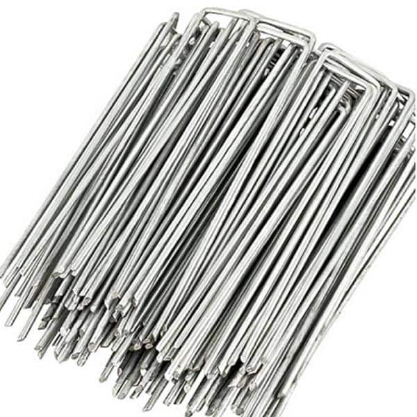 6-Inch Silver Galvanized Steel Heavy Duty Landscape Staples (100-Pack)