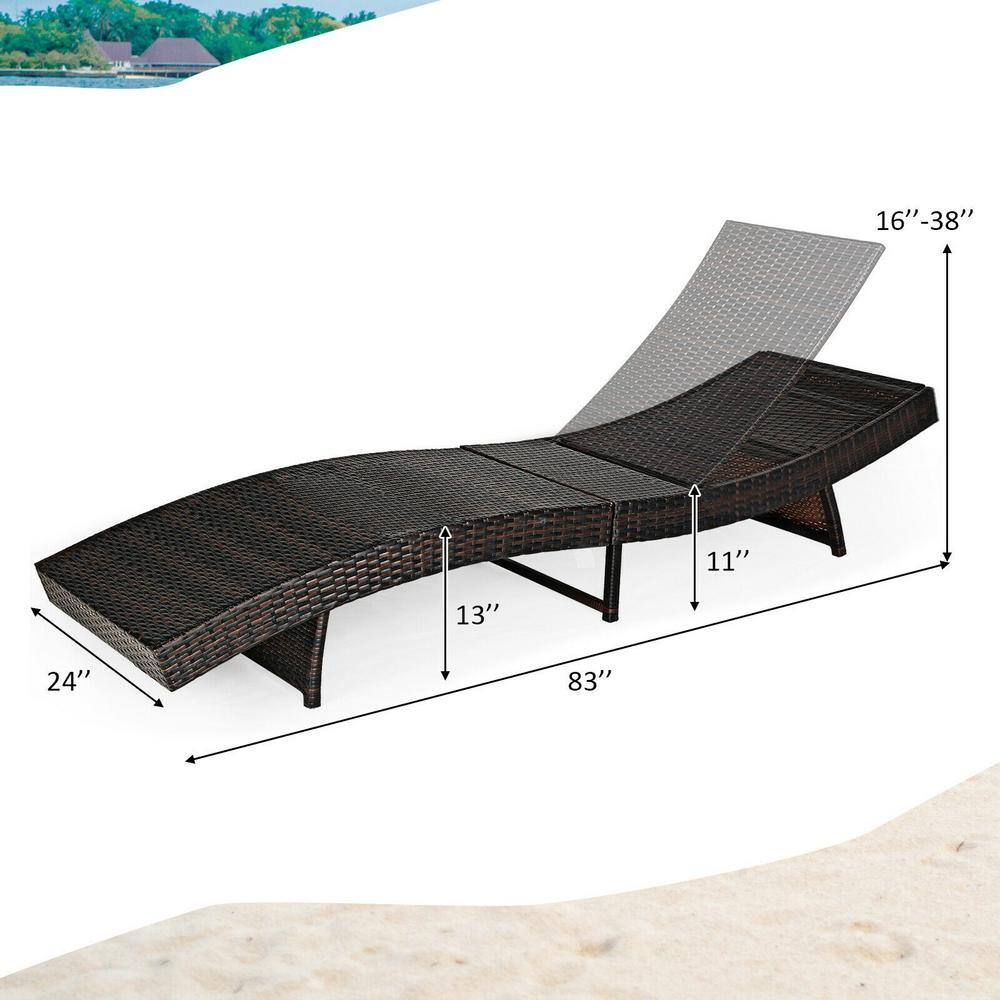 Adjustable White Cushioned Rattan Folding Chaise Lounge Chair