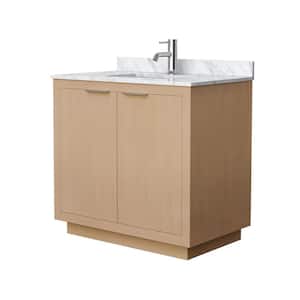 Maroni 36 in. W Single Bath Vanity in Light Straw with Marble Vanity Top in White Carrara with White Basin