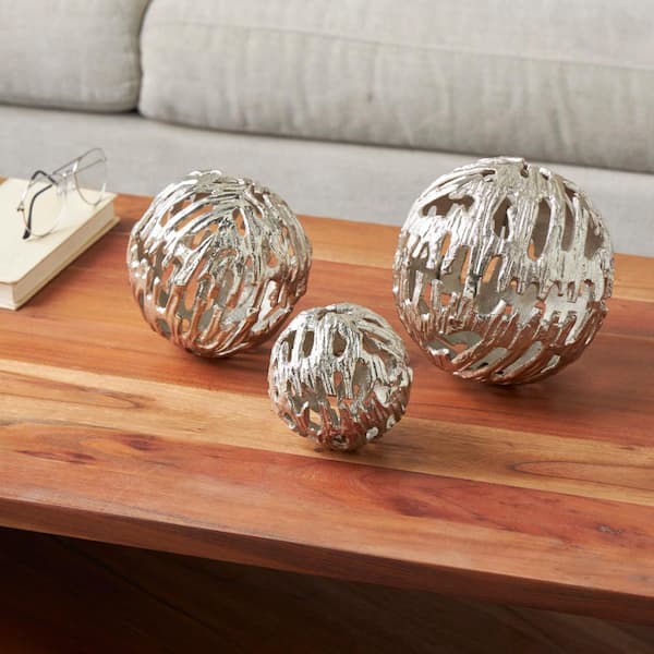 Litton Lane Silver Aluminum Metal Metallic Cutout Orbs and Vase Filler (3- Pack)