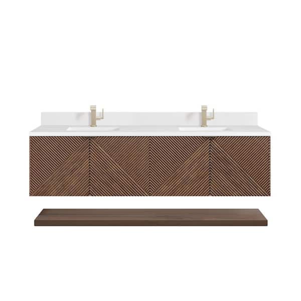 James Martin Vanities Marcello 72.0 in. W x 23.5 in. D x 37.2 in. H Bathroom Vanity in Chestnut with White Zeus Silestone Quartz Top
