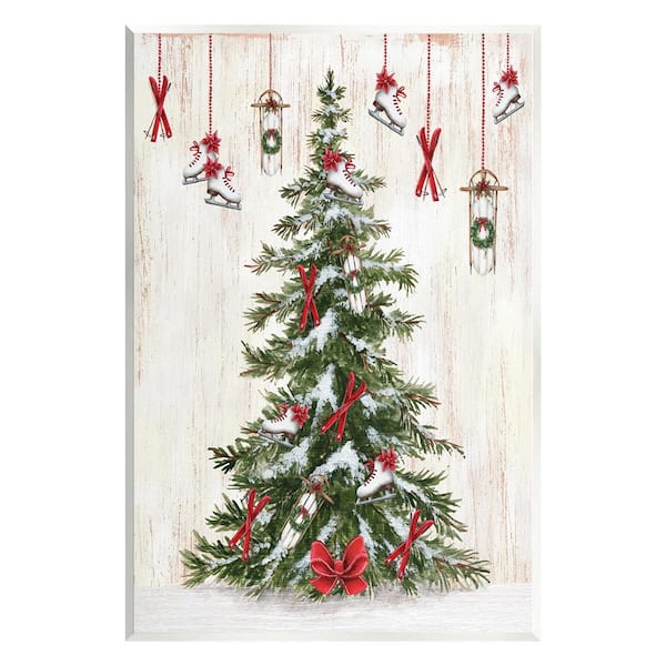 Stupell Industries Ice Skates and Sleds on Tree by Emma Leach 1-Piece Unframed Graphic Print Nature Poster Art Print 15 in. x 10 in.