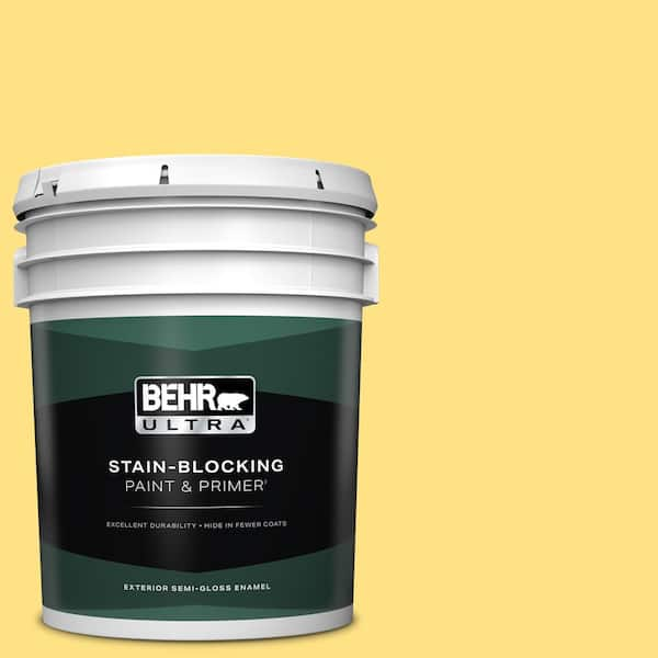 BEHR ULTRA 5 gal. #380B-4 Daffodil Yellow Semi-Gloss Enamel Exterior Paint & Primer