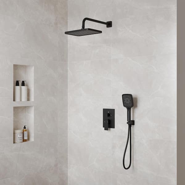3-Spray Single-Handle Wall Mount 9 in. Dual Shower Head Fixed and Handheld Shower Head in Matte Black 1.8 GPM