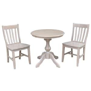 Sophia 3-Piece 30 in. Weathered Taupe Round Solid Wood Dining Set with Cafe Chairs