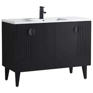 Venezian 48 in. W x 18.11 in. D x 33 in. H Bathroom Vanity Side Cabinet in Black Matte with White Ceramic Top