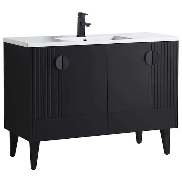 FINE FIXTURES Venezian 48 in. W x 18.11 in. D x 33 in. H Bathroom Vanity Side Cabinet in Black Matte with White Ceramic Top