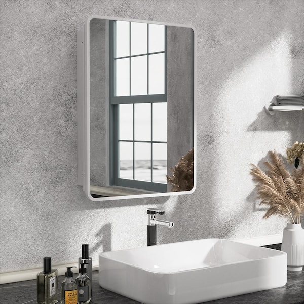 Aosspy 24 in. W x 32 in. H Medium Rectangular White Aluminum Alloy Framed Recessed/Surface Mount Medicine Cabinet with Mirror