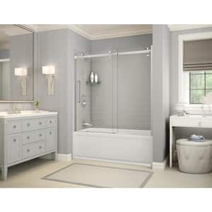 Utile Metro 30 in. x 59.8 in. x 81.4 in. Left Drain Alcove Bath and Shower Kit in Soft Grey with Chrome Door