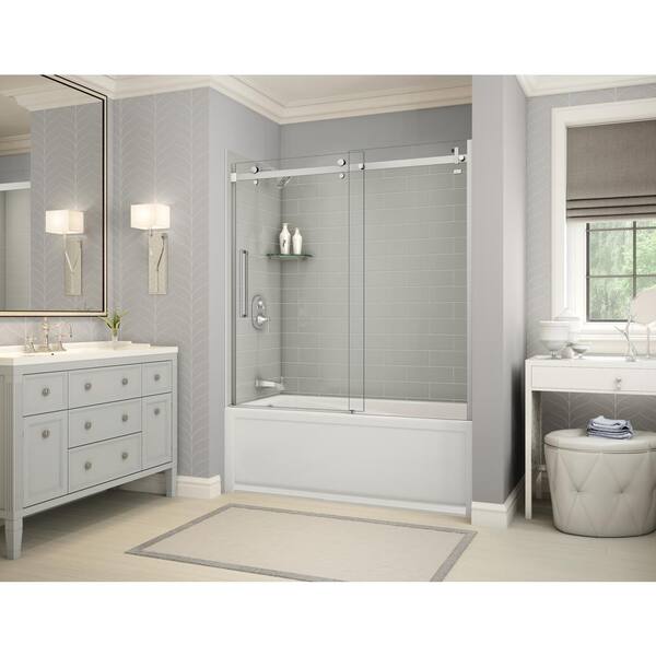 MAAX Utile Metro 30 in. x 59.8 in. x 81.4 in. Left Drain Alcove Bath and Shower Kit in Soft Grey with Chrome Door