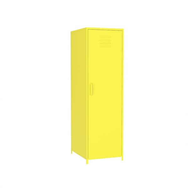 Tidoin Yellow Kid Armoire with 1-Door 3-Shelf and Lateral Rack 50.78 in. x 18.11 in. x 14.96 in.