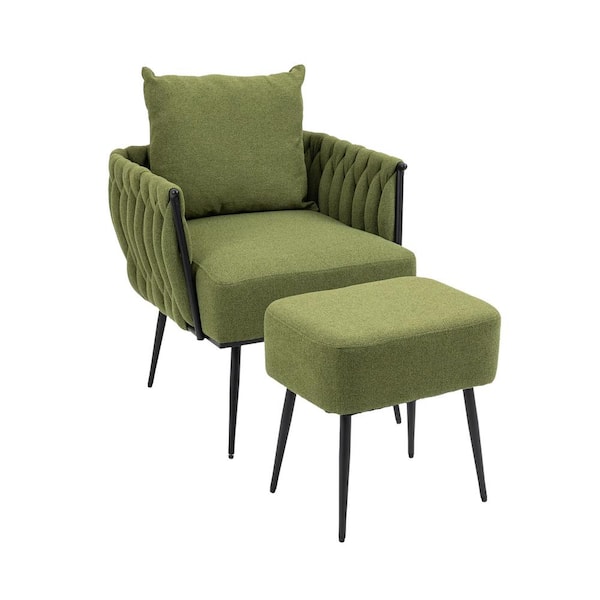 HOMEFUN Modern Green Linen Accent Chair with Ottoman with Metal Frame