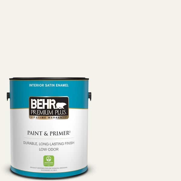 BEHR PREMIUM PLUS 1 gal. Home Decorators Collection #HDC-MD-08 Whisper White Satin Enamel Low Odor Interior Paint & Primer