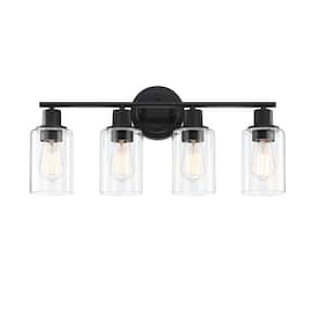 GLA 23 in. 4-Light Matte Black Vanity Light with Clear Glass Shade