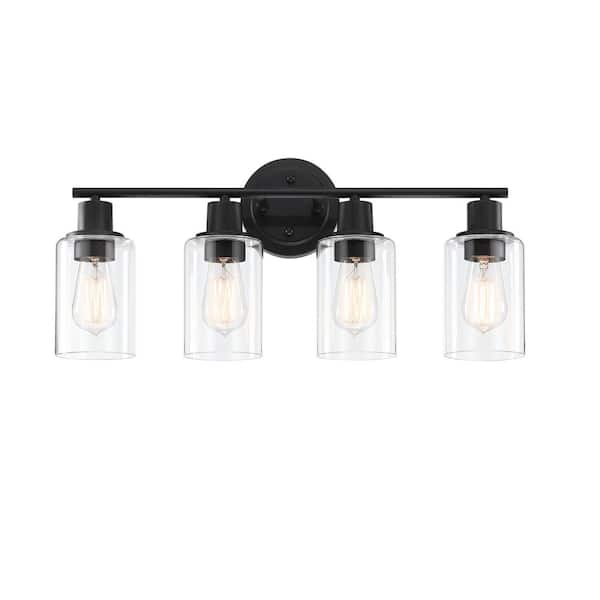 Hukoro GLA 23 in. 4-Light Matte Black Vanity Light with Clear Glass Shade
