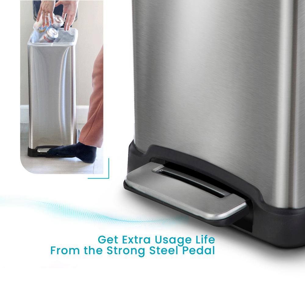 12 Gallon Silver Stainless Steel Slim Step Trash Can