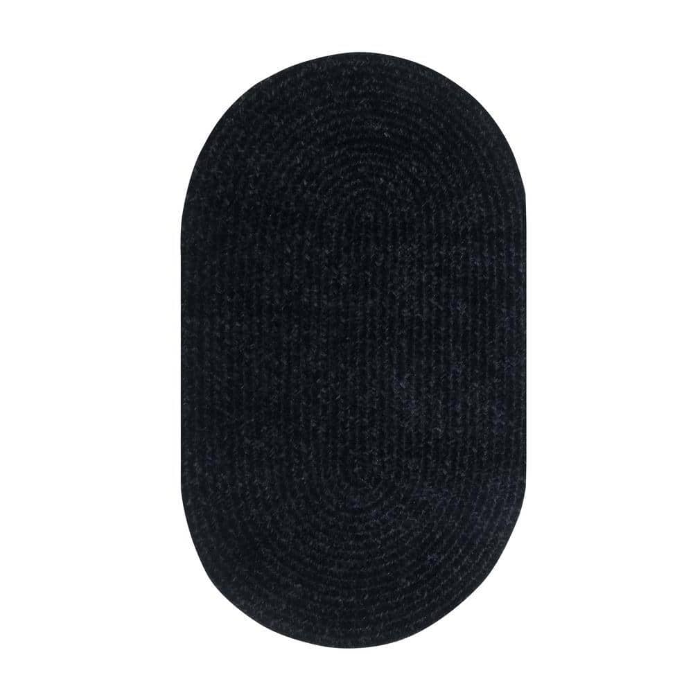 Black Oval Braided Polyester Rug, 30" x 50"