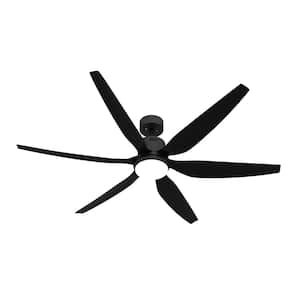 66 in. Indoor/Outdoor Integrated LED Black Ceiling Fan with Light Kit and Remote Control,1/4/8 Hour Timing