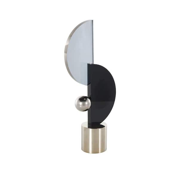 Litton Lane Black 7 in. x 16 in. Glass Abstract Sculpture with Silver Orb and Base