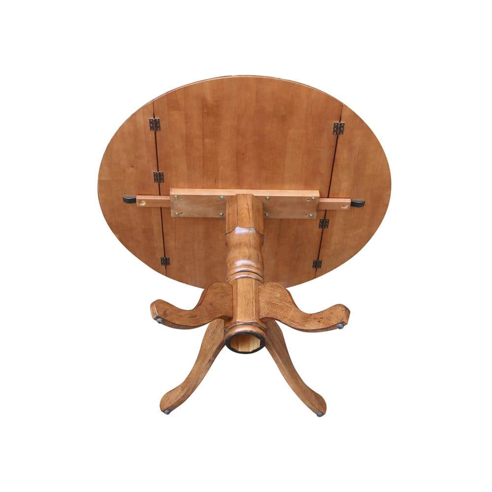 Distressed Oak 42" Drop Leaf Pedestal Dining Table with 2 Ladder Back Chairs