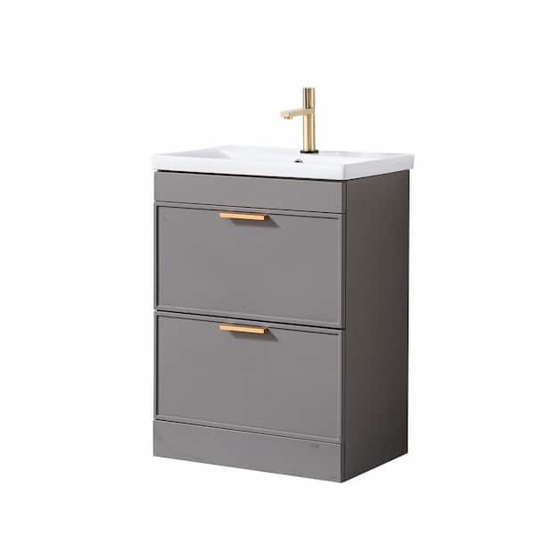 Comllen 24 in. W x 15 in. D x 32 in. H Gray Contemporary Bathroom Vanity with Single White Ceramic Sink Top