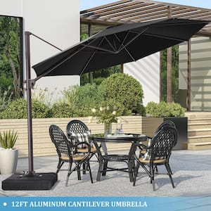 11.5 ft. x 11.5 ft Patio Cantilever Umbrella, Heavy-Duty Frame Round Umbrella in Black