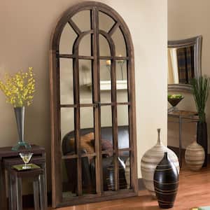 31.5 in. W x 71 in. H Oversize Classic Arched Solid Wood Framed Brown Floor Mirror
