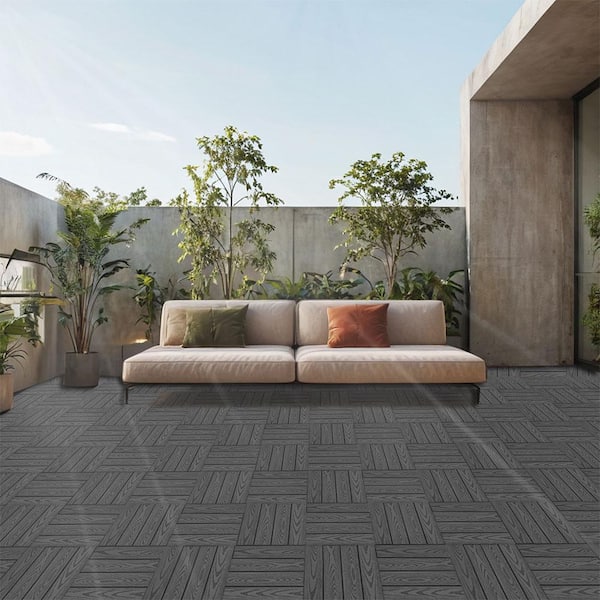 Afoxsos 1 ft. x 1 ft. Wood Plastic Composite Deck Tile, All-Weather for Indoor and Outdoor in Dark Grey (20-Pack)