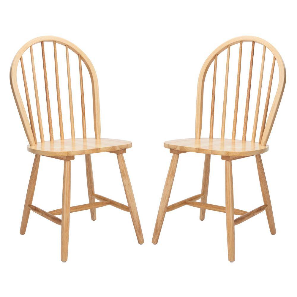 Natural Rubberwood High Slat Back Windsor Side Chair Set