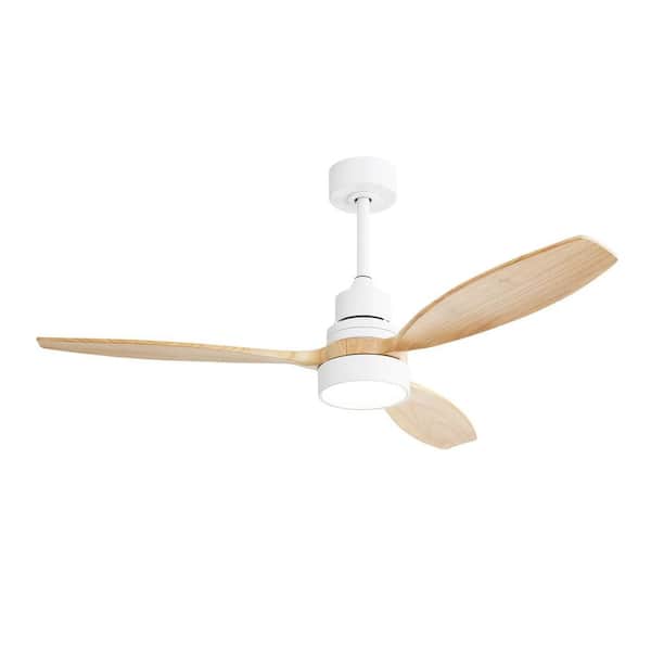 52 in. Indoor Modern Ceiling Fan White 3 Solid Wood Blades Remote Control Reversible DC Motor with Led Light