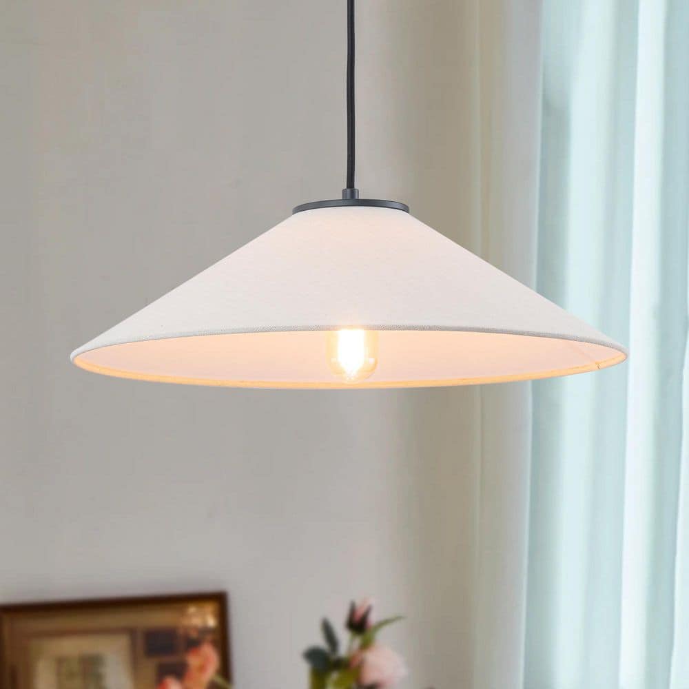 Noto 17.7 in. 1-Light Black Pendant Light with Fabric Cone Shade price history on PriceWatchPro