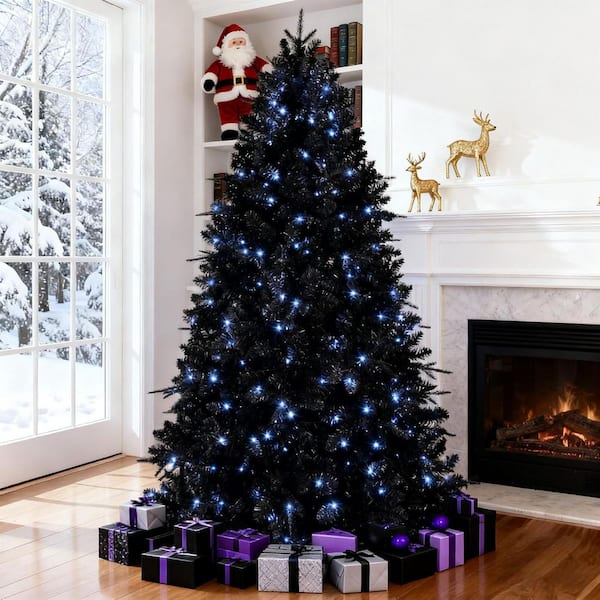 5 ft. Black Artificial Christmas Tree, Prelit Halloween Tree with 250-Lights and 1076-Branch Tips, for Party Decoration