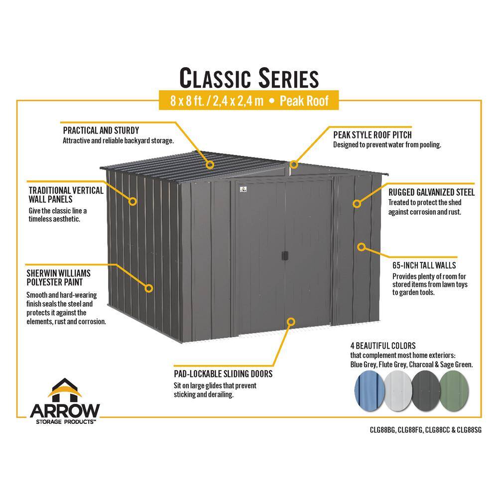 8 ft. x 8 ft. Flute Grey Steel Storage Shed with Sliding Doors
