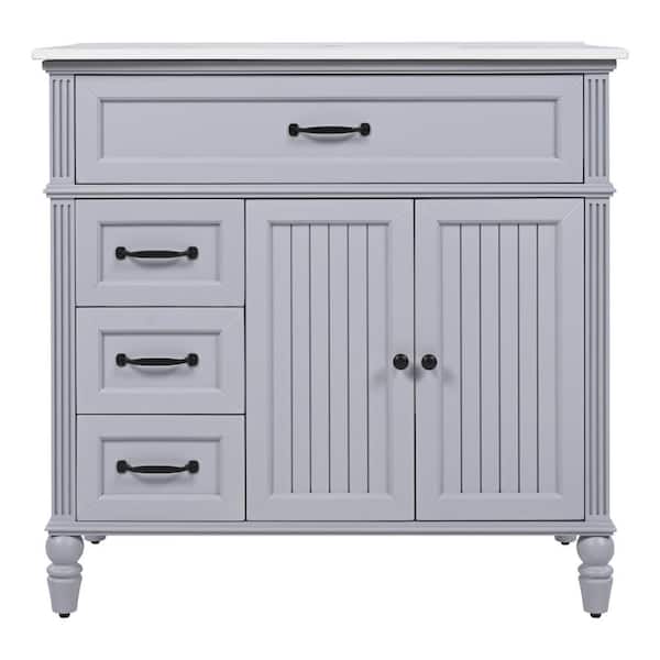 Yvenith 36 in. Modern Bathroom Gray Bath Vanity with White Ceramic Top Sink, Cabinet, Drawers