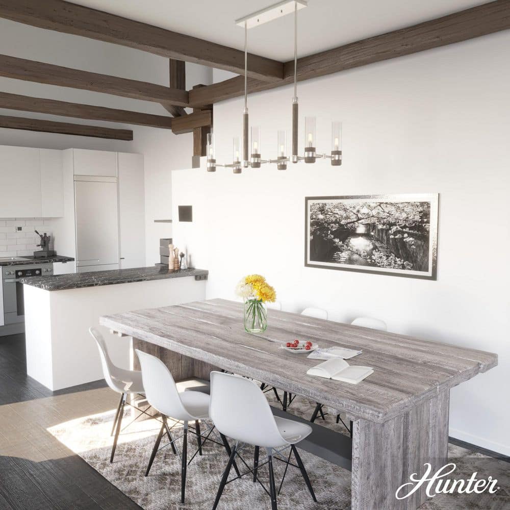 River Mill Brushed Nickel 6-Light Linear Kitchen Island Chandelier