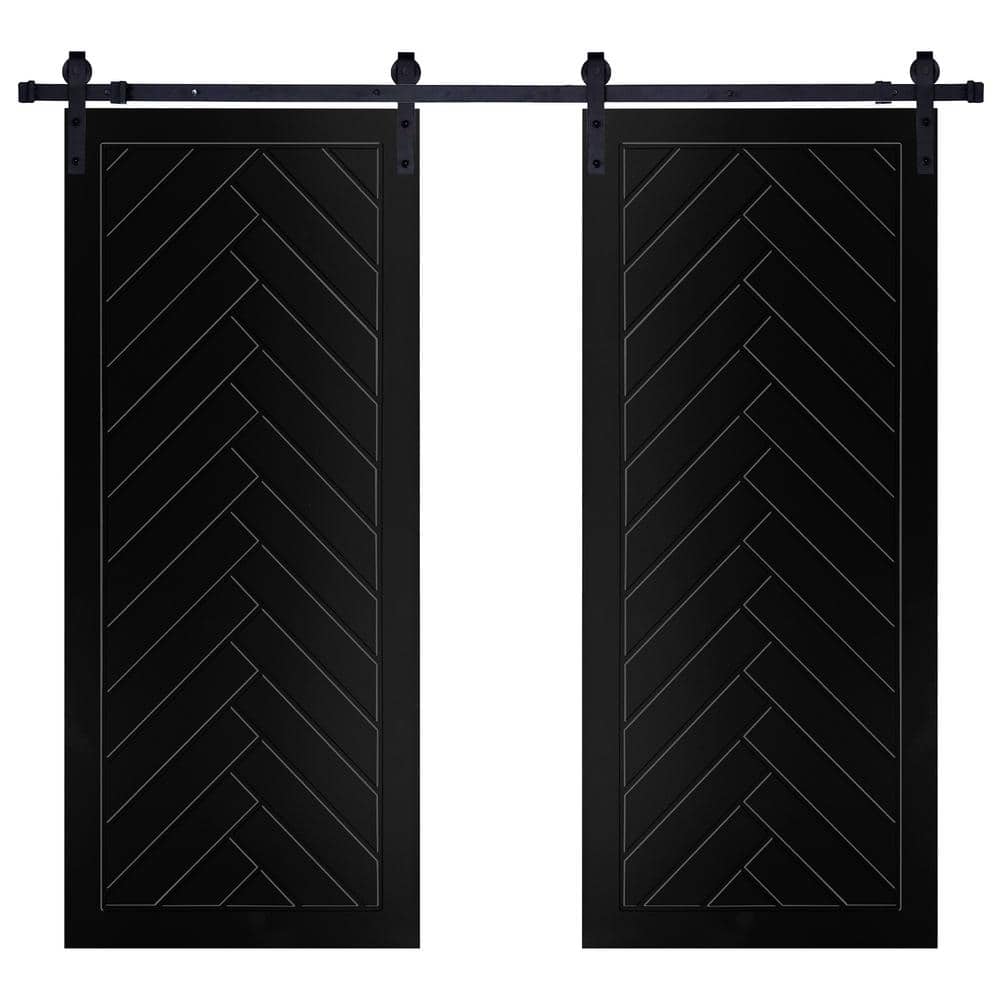Modern FramedHerringbone Designed 48 in. x 80 in. MDF Panel Black Painted D
