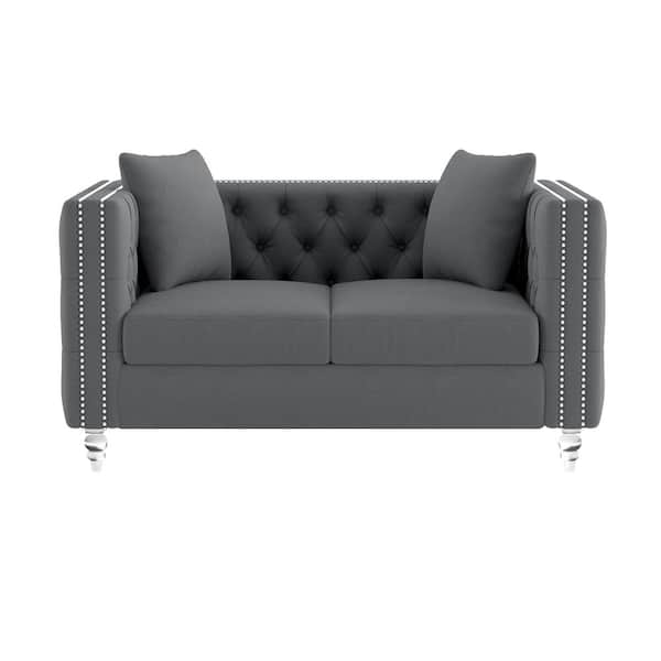 EVERGLADE HOME Milo 63.5 in. Rolled Arm Velvet Straight in Gray