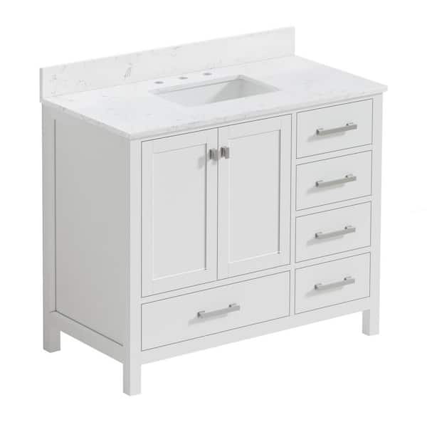 StarrySky 42 inch Undermount Single Sink Freestanding Bath Vanity in White with Engineered Stone Top