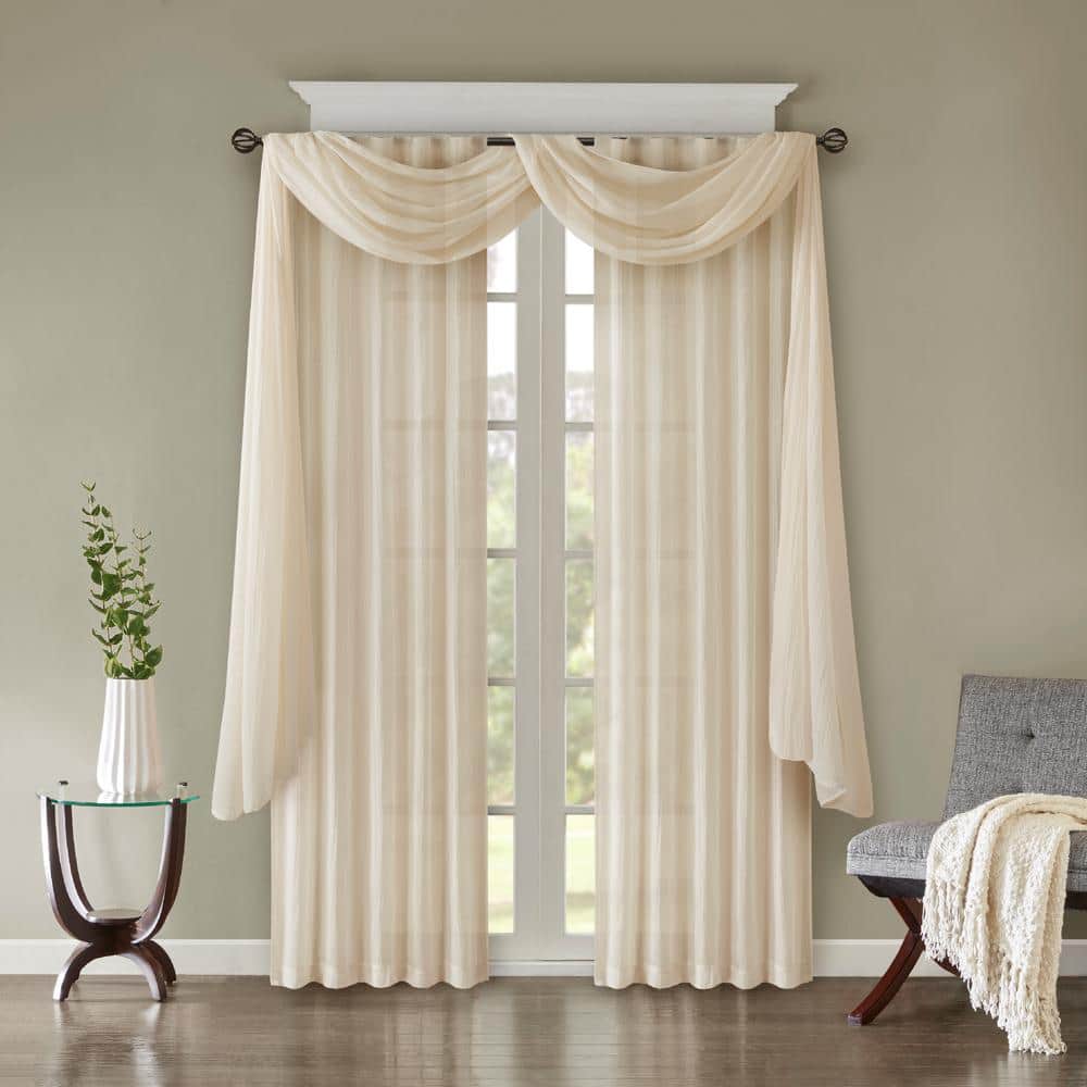 Harper Cream Crushed Sheer Window Scarf, 42" x 144"