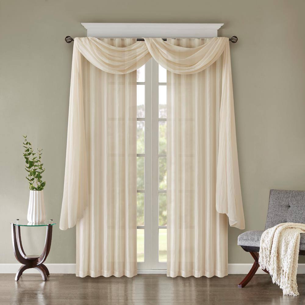 Cream 216" Crushed Sheer Window Scarf with Tabs